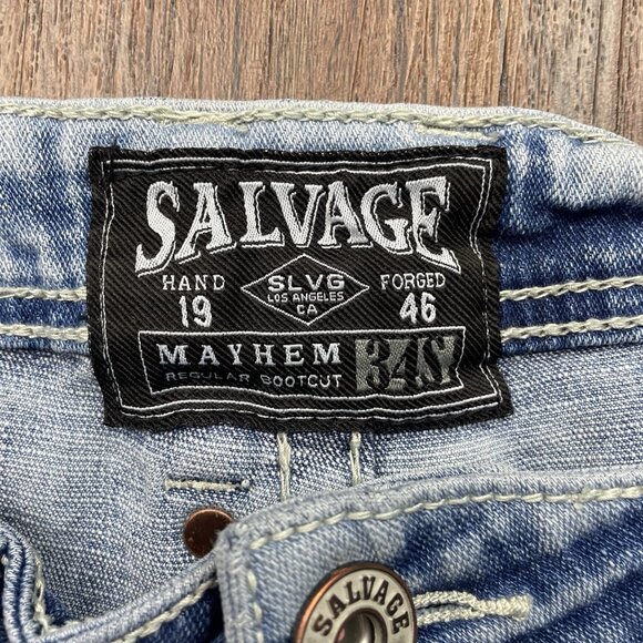 Buckle Salvage Supply Mayhem Bootcut Jeans 34x30 Light Blue Stretch Flap Pocket - Picture 5 of 11